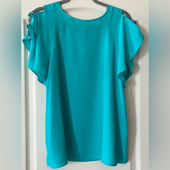 EST. 1946 Teal Polyester Flowy Short Sleeve Blouse Women’s Size Medium - Picture 4 of 13